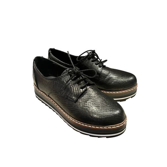 EXE Black Leather Platform Oxford Shoes Womens US 7 Chunky Lug Sole Professional - Picture 5 of 11